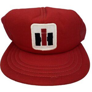 Vintage IH International Harvester Patch Logo Trucker Hat Cap SnapBack Red